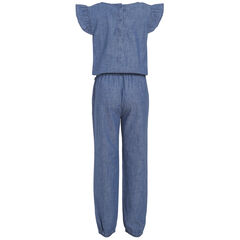 GIRLS' RUFFLE-TRIMMED CHAMBRAY JUMPSUIT (8-16),Light Tide Water Wash,large