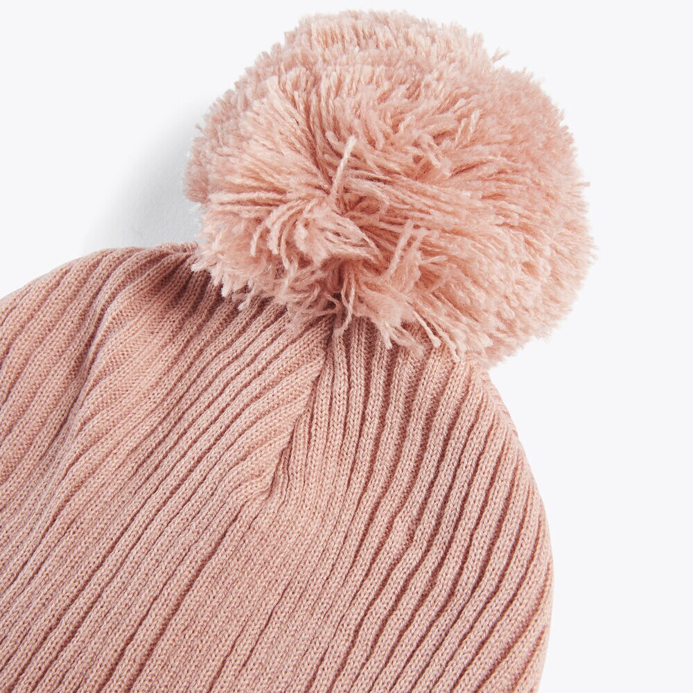 Rib-Knit Pom Hat,Crimson Red,large