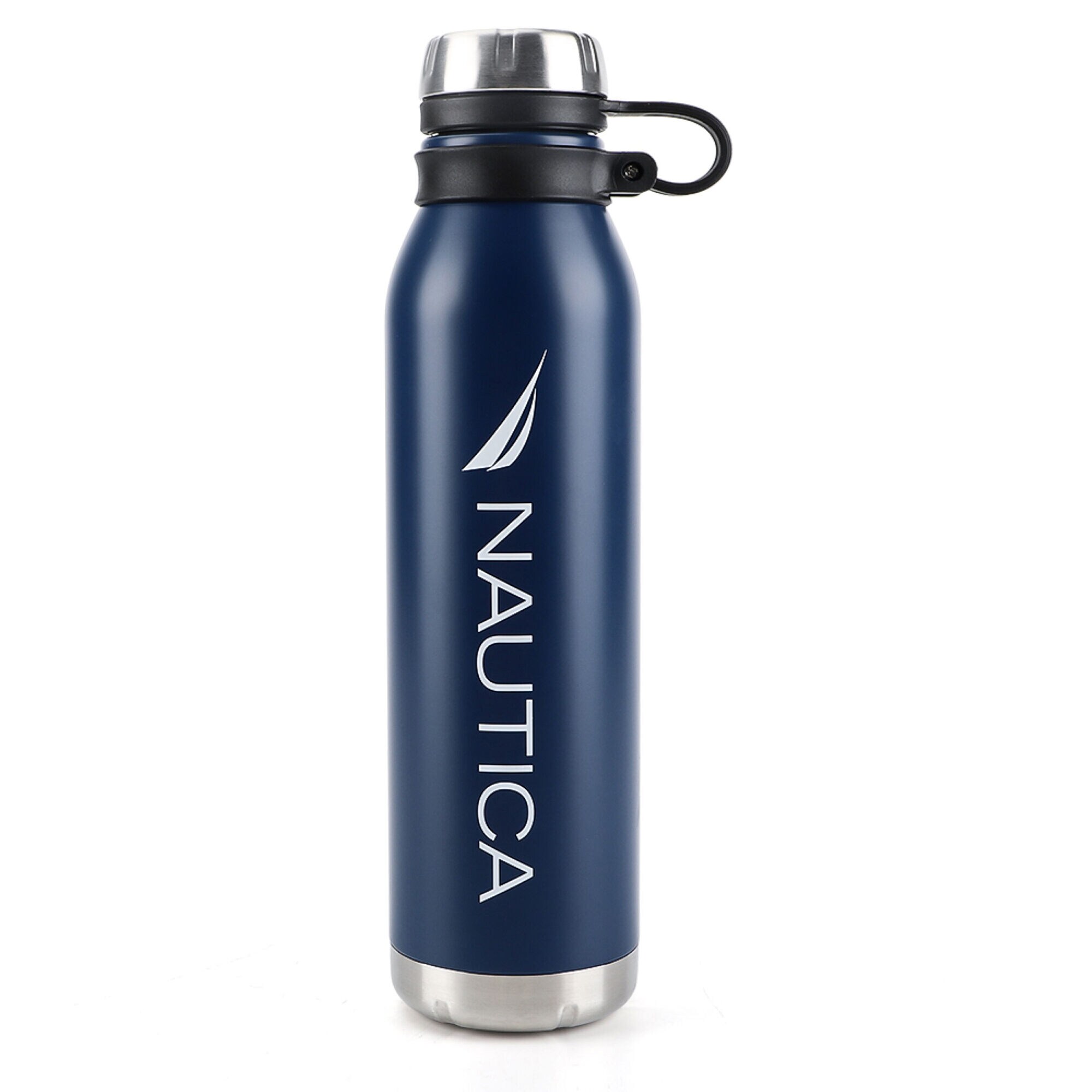 LOGO DOUBLE-WALLED STAINLESS STEEL WATER BOTTLE,Navy,large