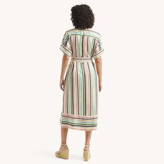 Striped Belted Midi Dress,Rolling River Wash,large