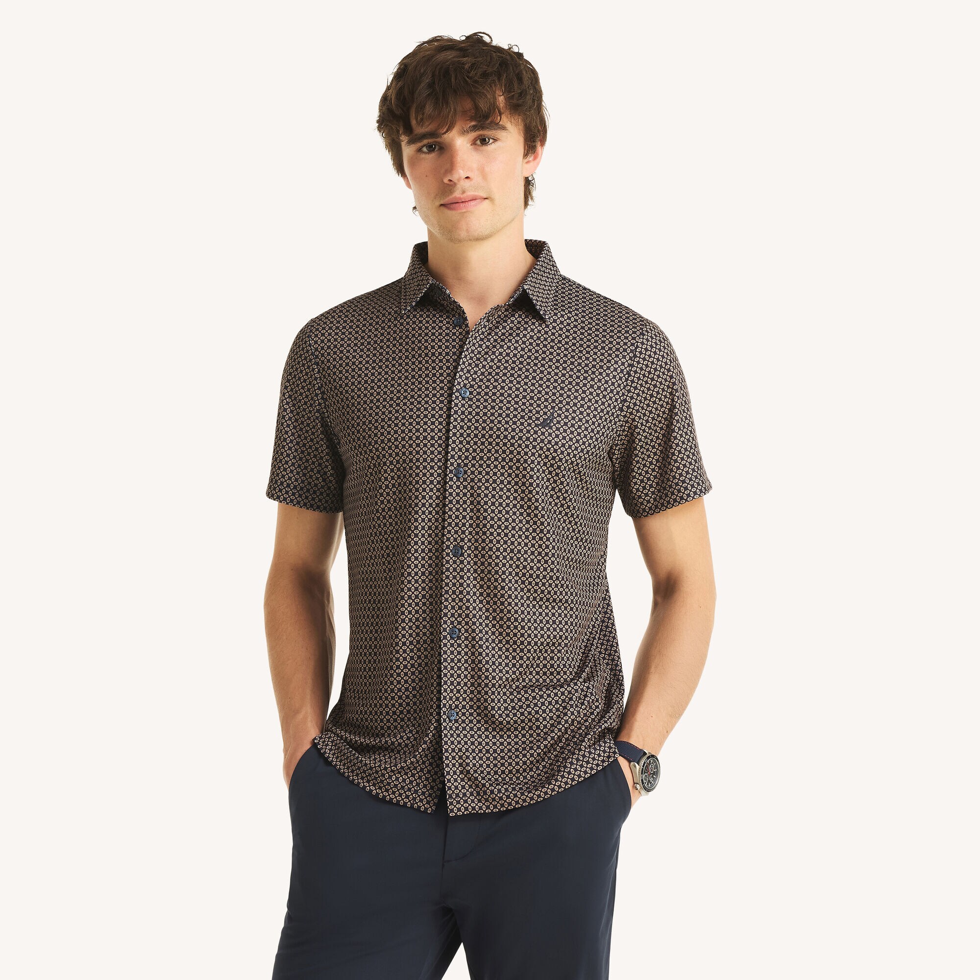 Golf Fit Geometric Pattern Performance Polo,Stellar Blue Heather,large