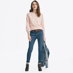 EYELET TRIM TOP,Bow Burgundy,large