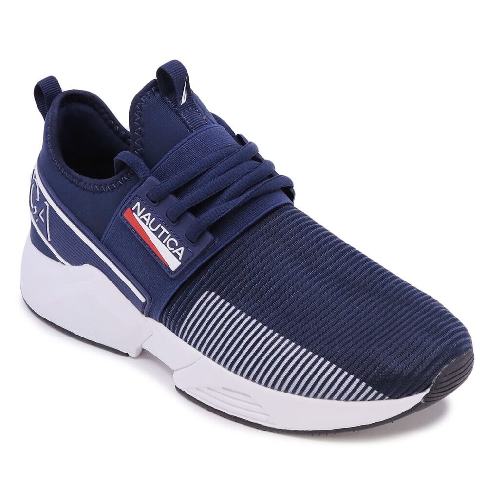 EMBOSSED STRIPED LOGO MESH SNEAKER,Navy,large