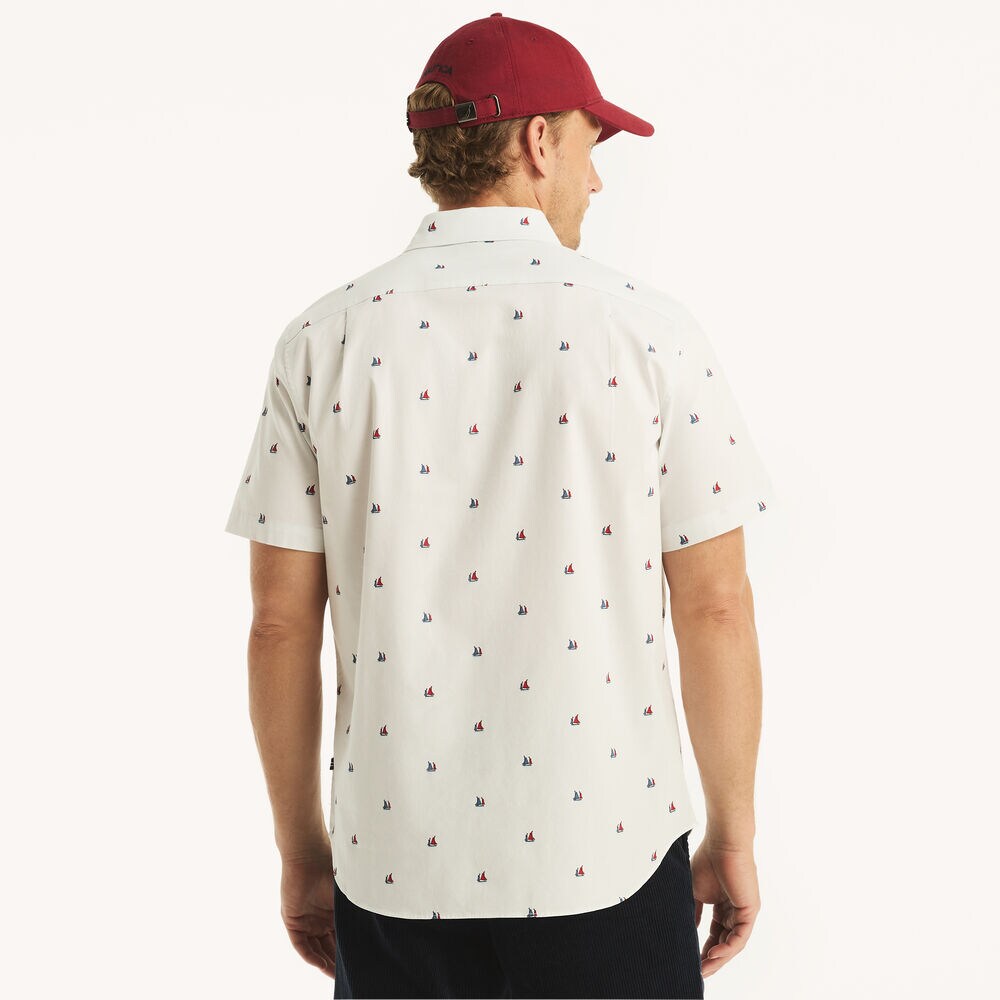 Printed Oxford Short-Sleeve Shirt,Bright White,large