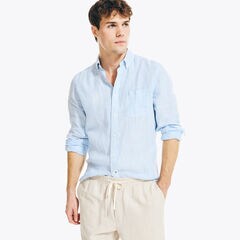 CLASSIC FIT STRIPED LINEN SHIRT,Clear Sky Blue,large