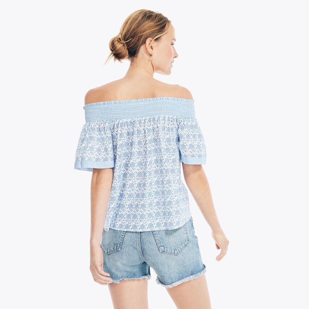Printed Smocked Tank Top,Bright White,large