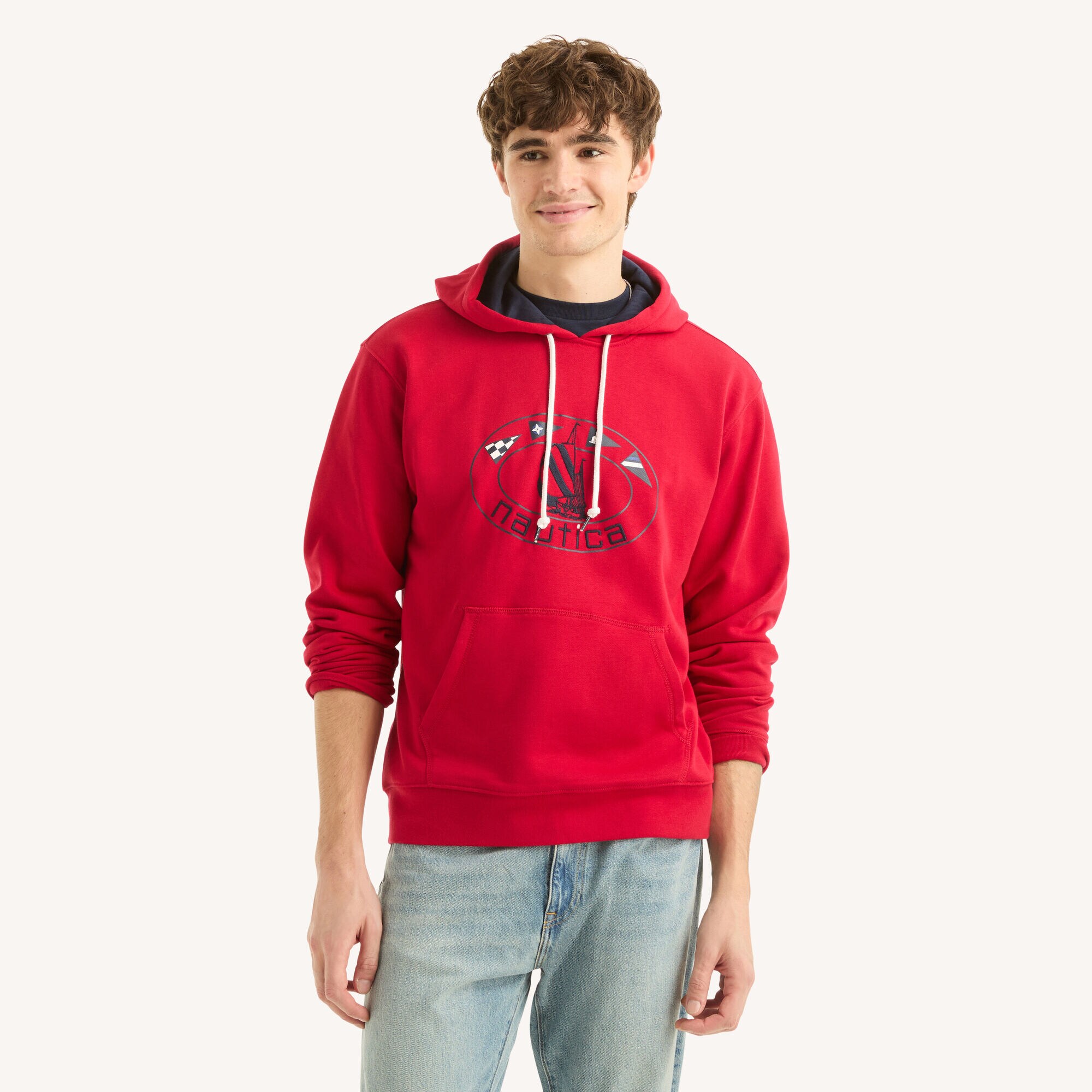 Pullover Fleece Hoodie,Nautica Red,large