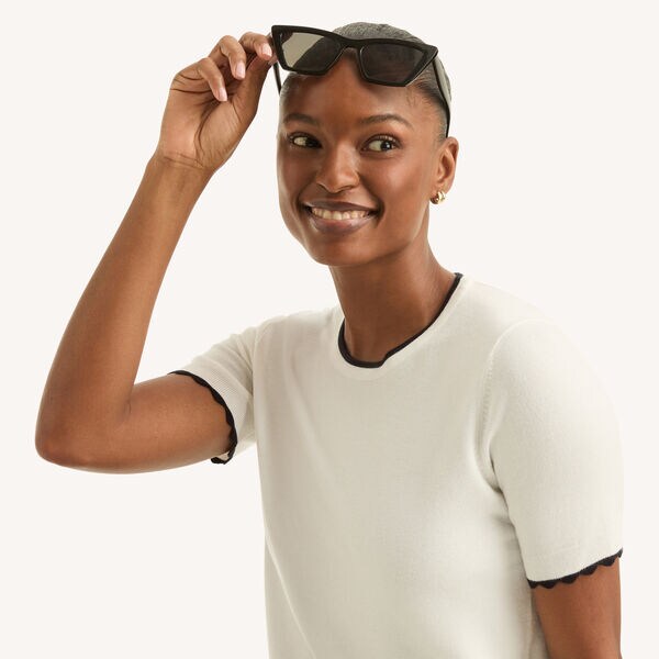 Scalloped Short-Sleeve Sweater