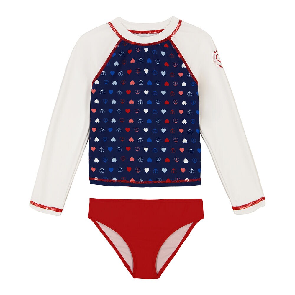 Toddler Girls' Heart Rash Guard Skirt Set (2T-4T),Antique White Wash,large