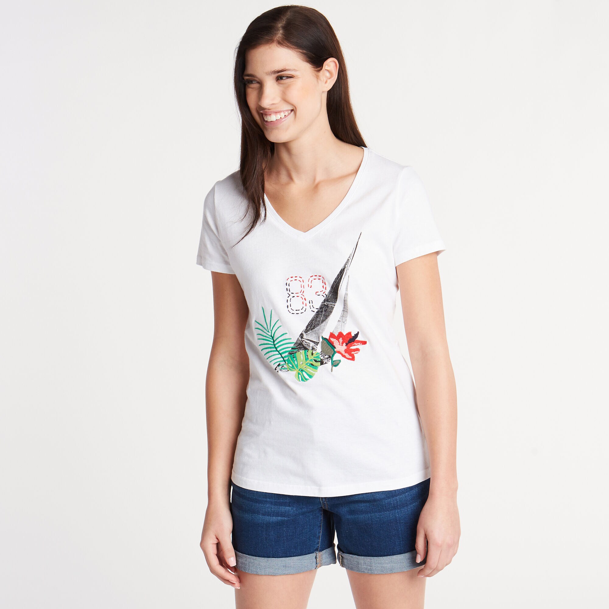 Classic Fit V-Neck Graphic Tee,Bright White,large