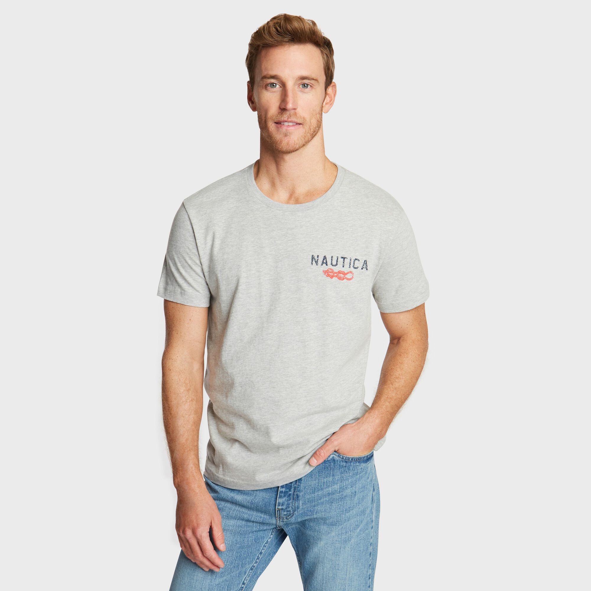 CREWNECK T-SHIRT IN KNOT INN GRAPHIC,Grey Heather,large