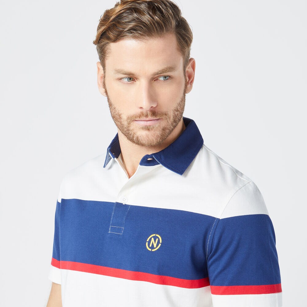 NAUTICA JEANS CO. STRIPED POLO,Sail White,large