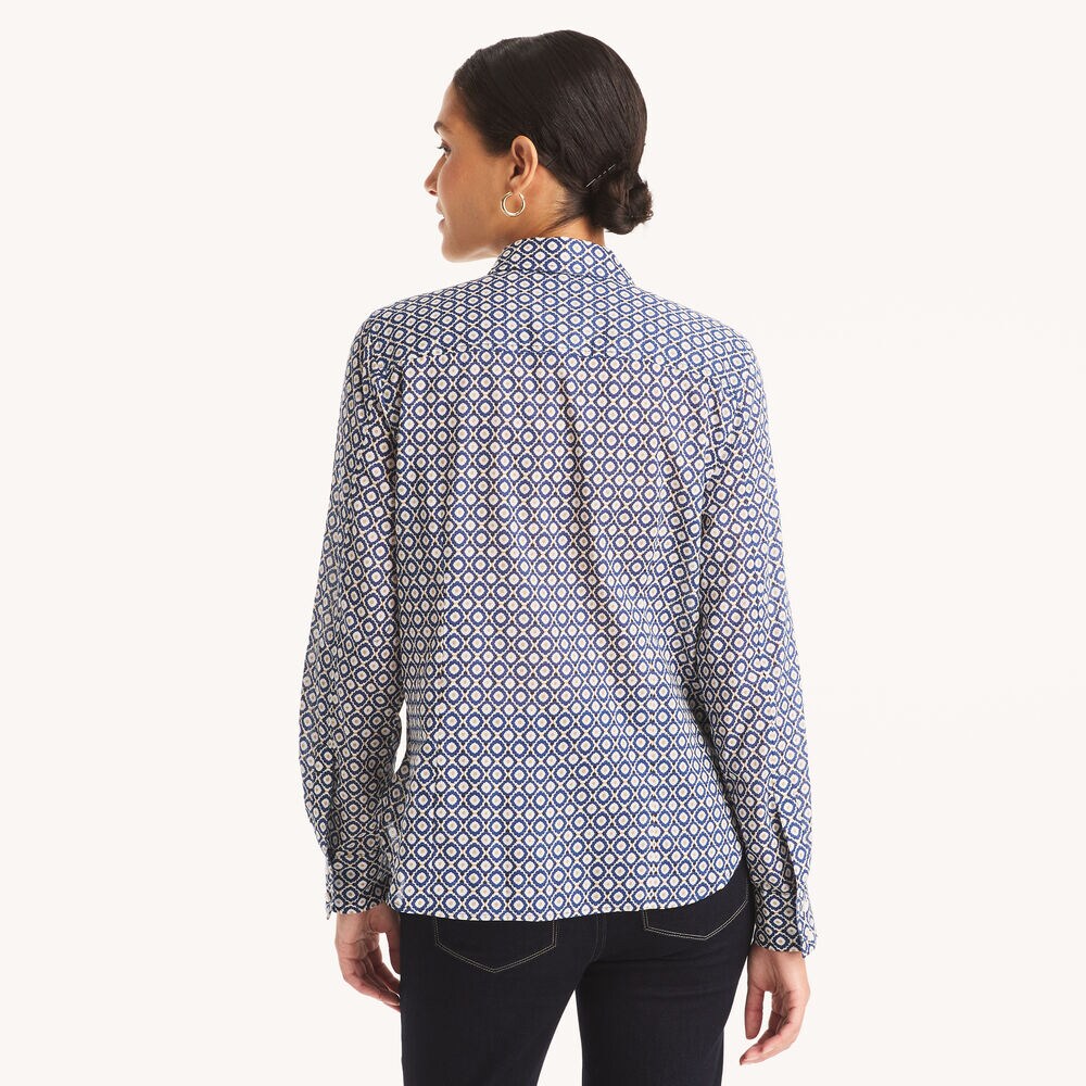 Printed Button-Up Shirt,Navy,large