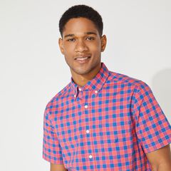 BIG & TALL PLAID SHORT-SLEEVE SHIRT,Persian Red,large