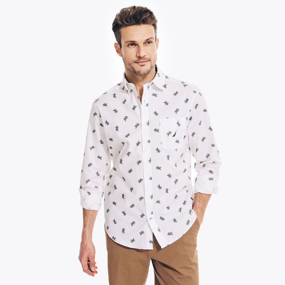 PALM TREE PRINT POPLIN SHIRT,Bright White,large