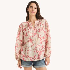 Printed Popover Top,Cranberry,large