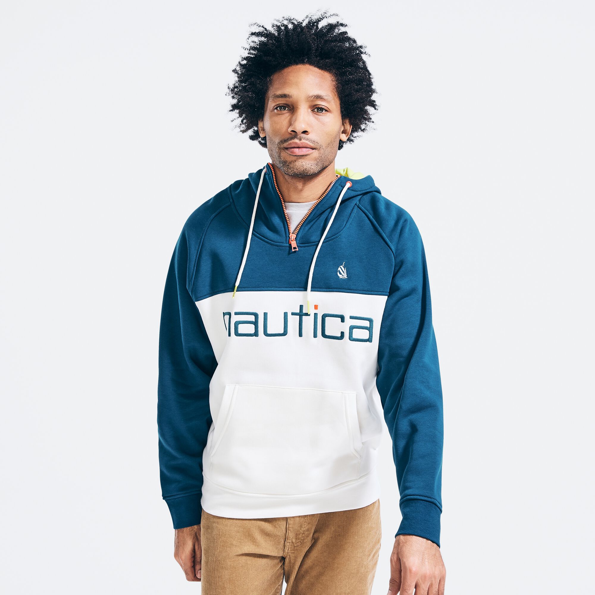BIG & TALL COLORBLOCK LOGO QUARTER-ZIP HOODIE,Admiral Blue,large