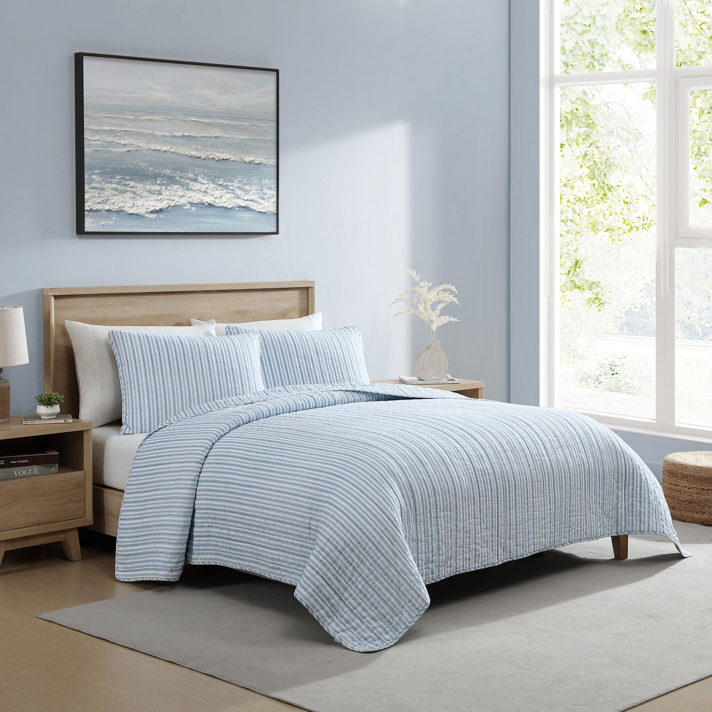 Coleridge Stripe Blue Full Queen Quilt-Sham Set | Nautica