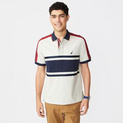 CLASSIC FIT COLORBLOCK STRIPE-SLEEVE POLO,Oatmeal Heather,large