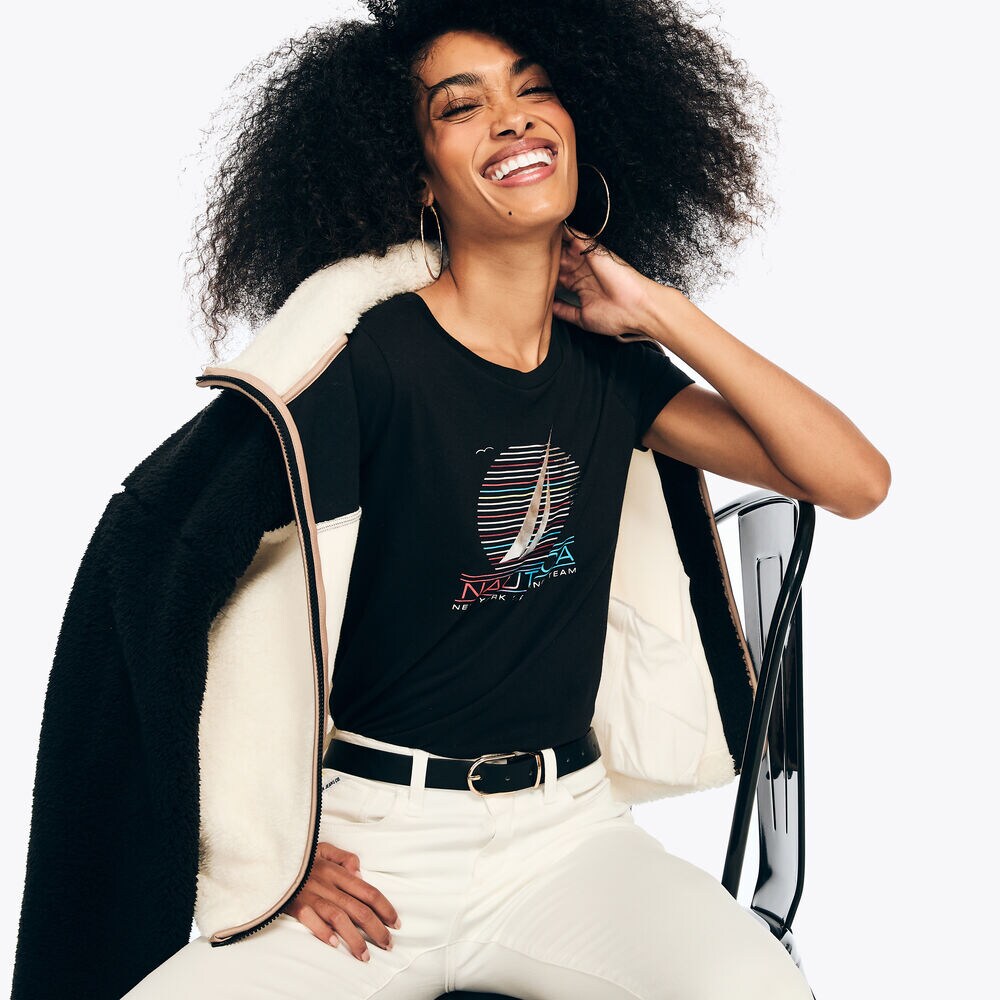 Sustainably Crafted Sailing Team Foil Graphic T-Shirt,True Black,large