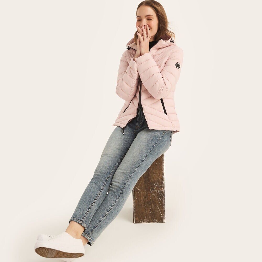 Short Puffer Jacket With Hood,Light Pink,large