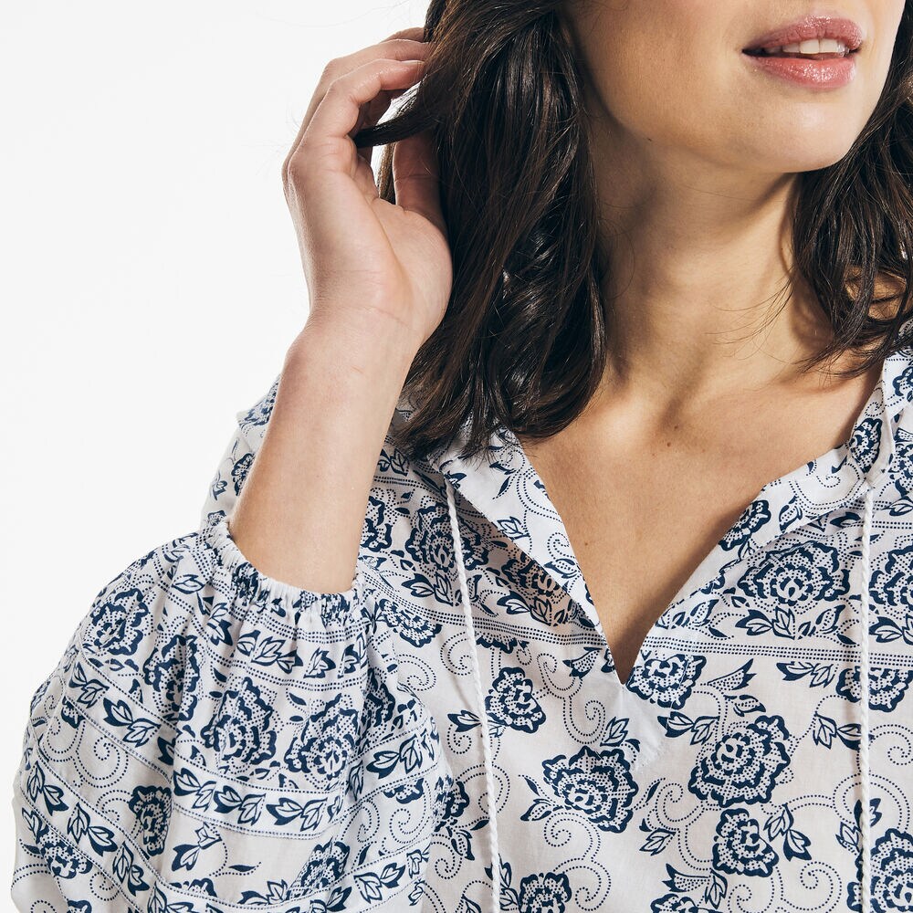 FLORAL PRINT SPLIT-NECK TOP,Nautica Blue,large