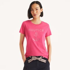 Rhinestone Anchor Graphic T-Shirt,Lotus,large