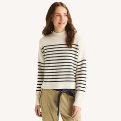 Striped Mock-Neck Sweater,Sail White,large
