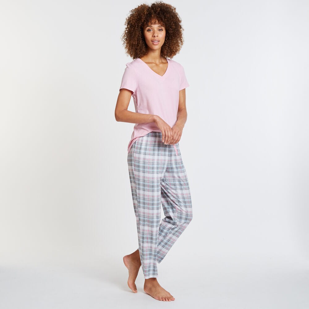 Soft Plaid Pajama Set,Grey Heather,large