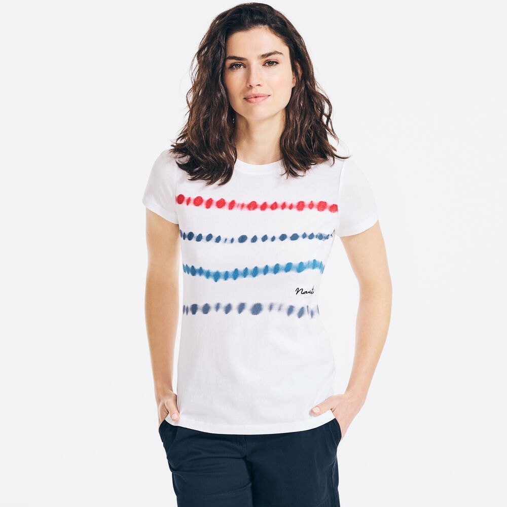 TIE-DYE STRIPED GRAPHIC T-SHIRT,Bright White,large