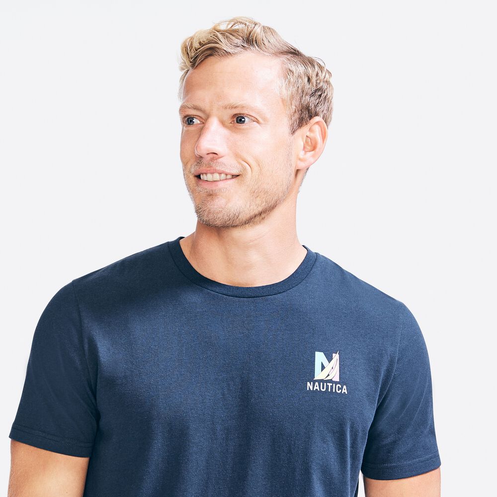 SUSTAINABLY CRAFTED GOOD VIBES GRAPHIC T-SHIRT,Navy,large