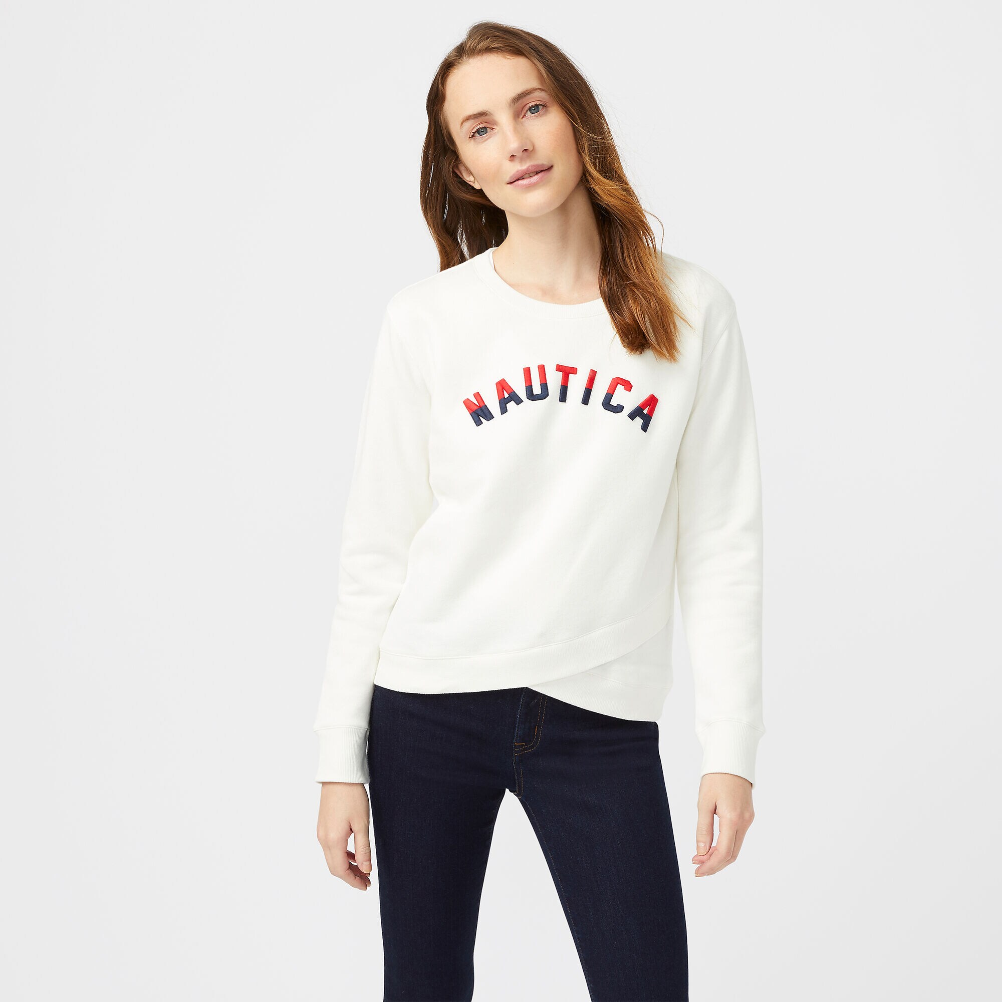 CROSSOVER HEM LOGO SWEATSHIRT,Marshmallow,large
