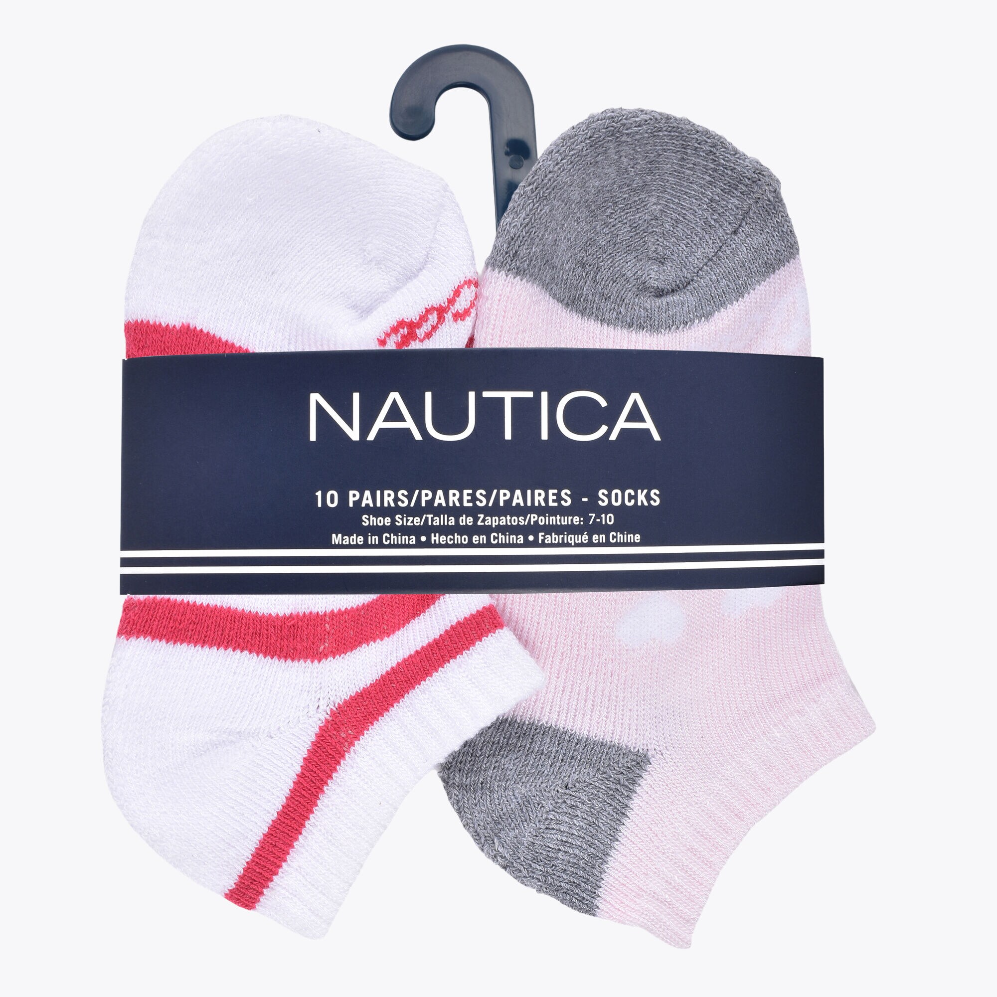 Girls' Stretch Liner Heart Socks, 10-Pack,Antique White Wash,large