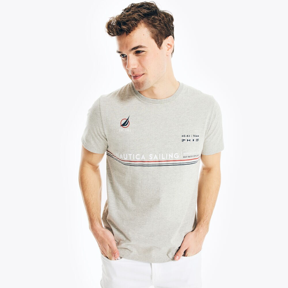 SUSTAINABLY CRAFTED MODERN MARITIME GRAPHIC T-SHIRT,Grey Heather,large