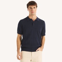 Textured Sweater Polo,Stellar Blue Heather,large