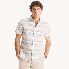 Striped Linen Short-Sleeve Shirt,Sail White,large