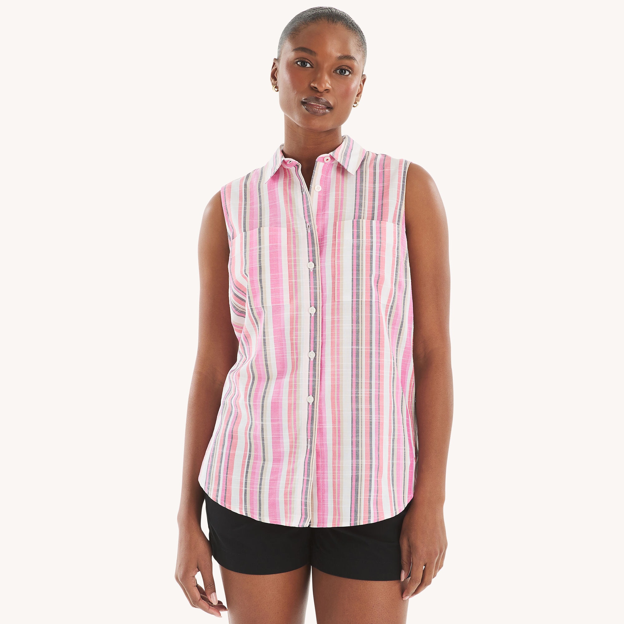 Striped Sleeveless Tunic,Hot Pink,large