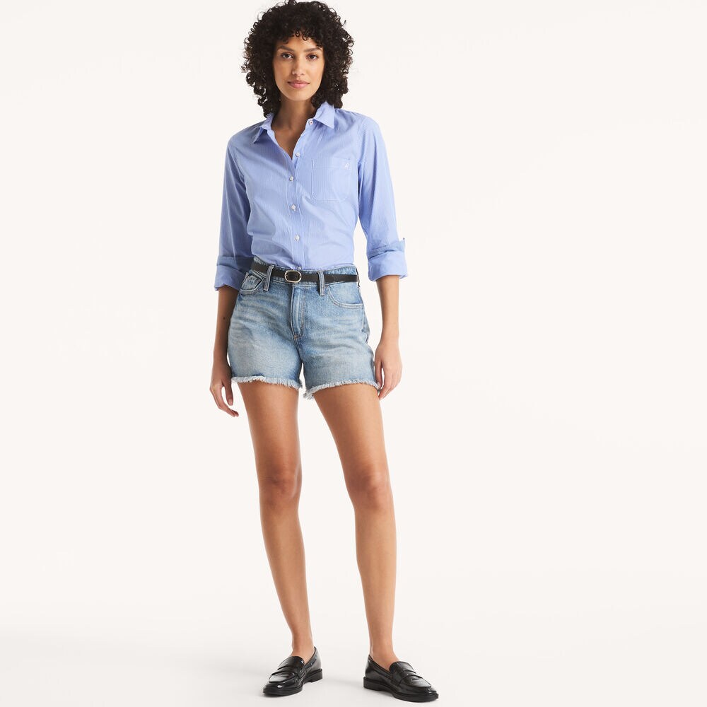 Striped Button-Up Shirt,Dock Blue,large