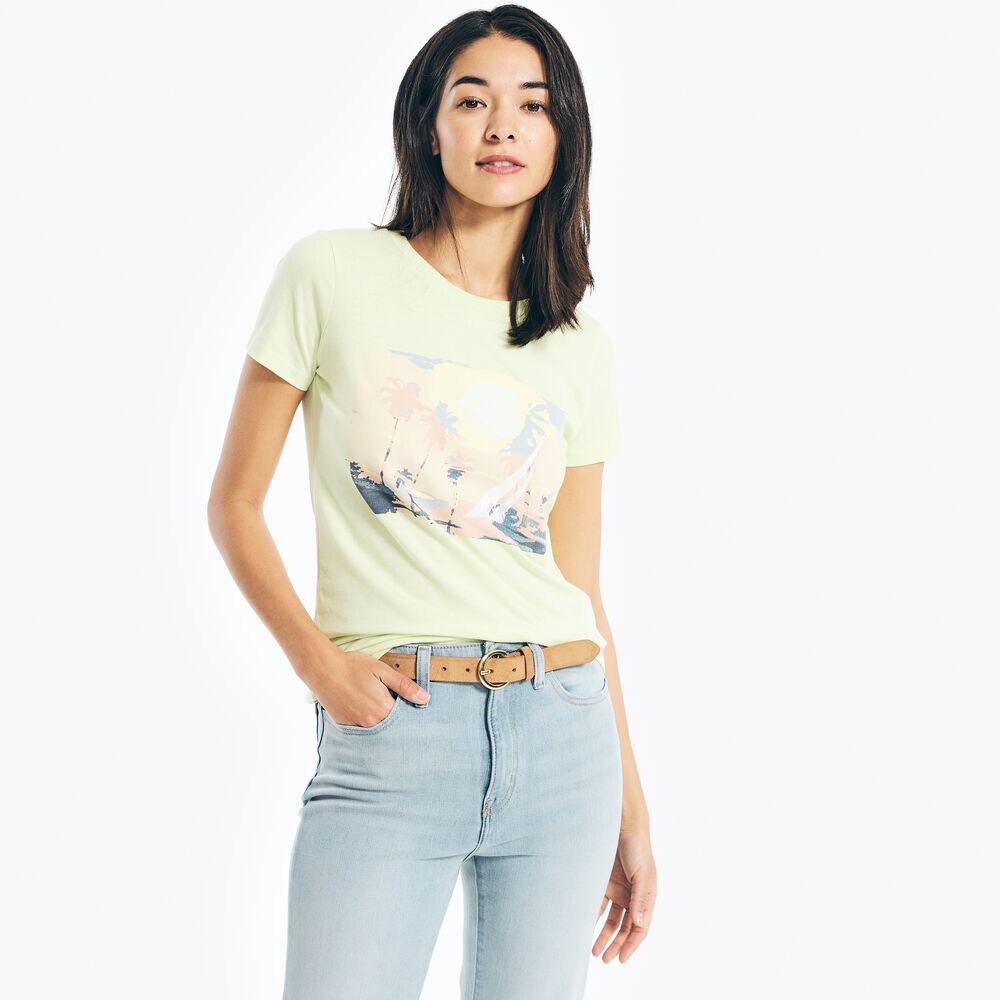 SUSTAINABLY CRAFTED PALM TREES GRAPHIC T-SHIRT,Bright Willow,large