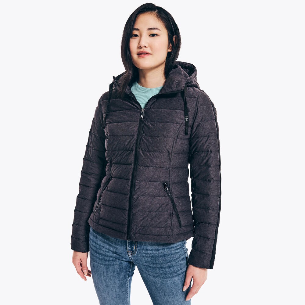 PACKABLE STRETCH HOODED JACKET,Grey Heather,large