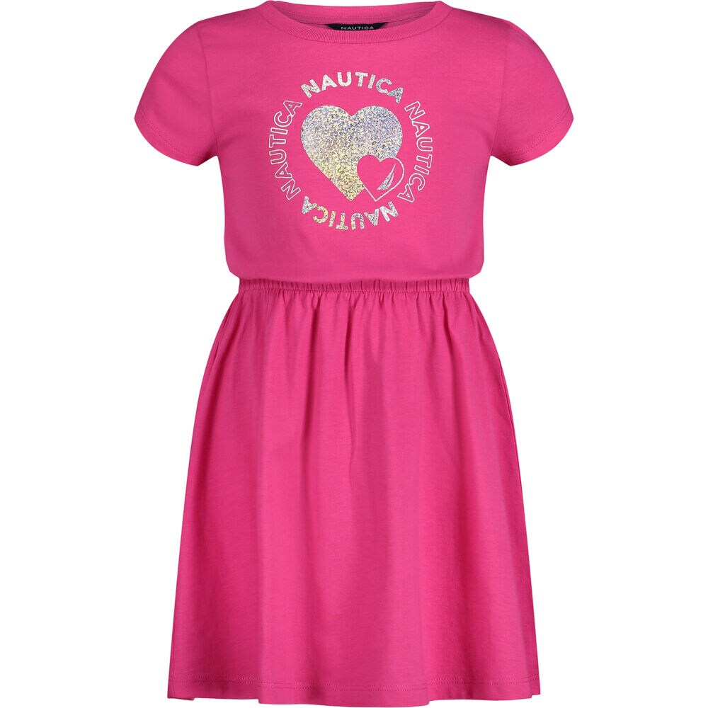 LITTLE GIRLS' GLITTER HEART T-SHIRT DRESS (4-7),Dark Acacia,large