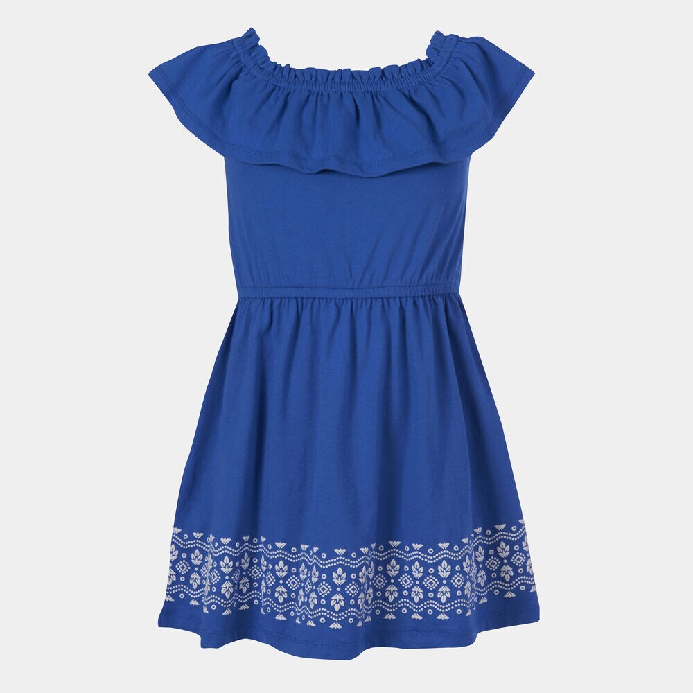 TODDLER GIRLS' RUFFLED PRINT DRESS (2T-4T),Varsity Blue Wash,large