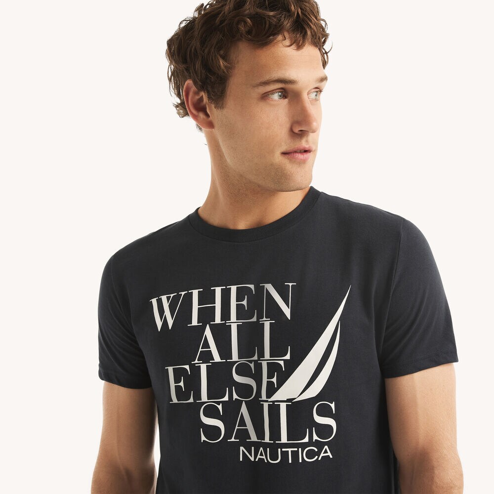 Sustainably Crafted When All Else Sails Graphic T-Shirt,Navy,large