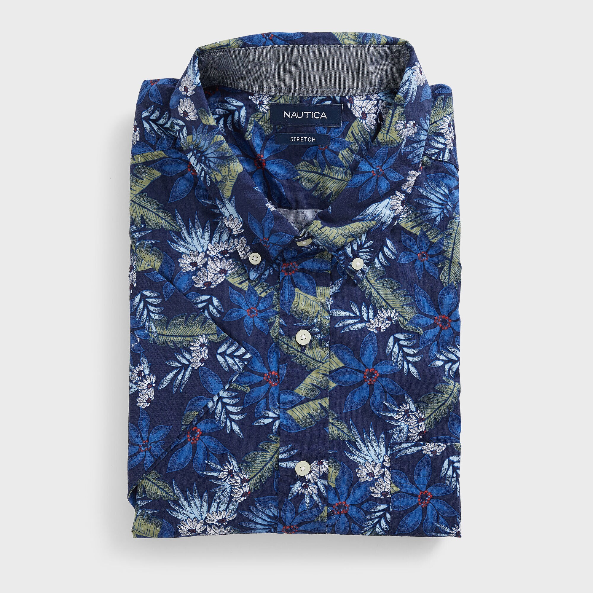 BIG & TALL TROPICAL PRINT SHORT SLEEVE SHIRT,J Navy,large