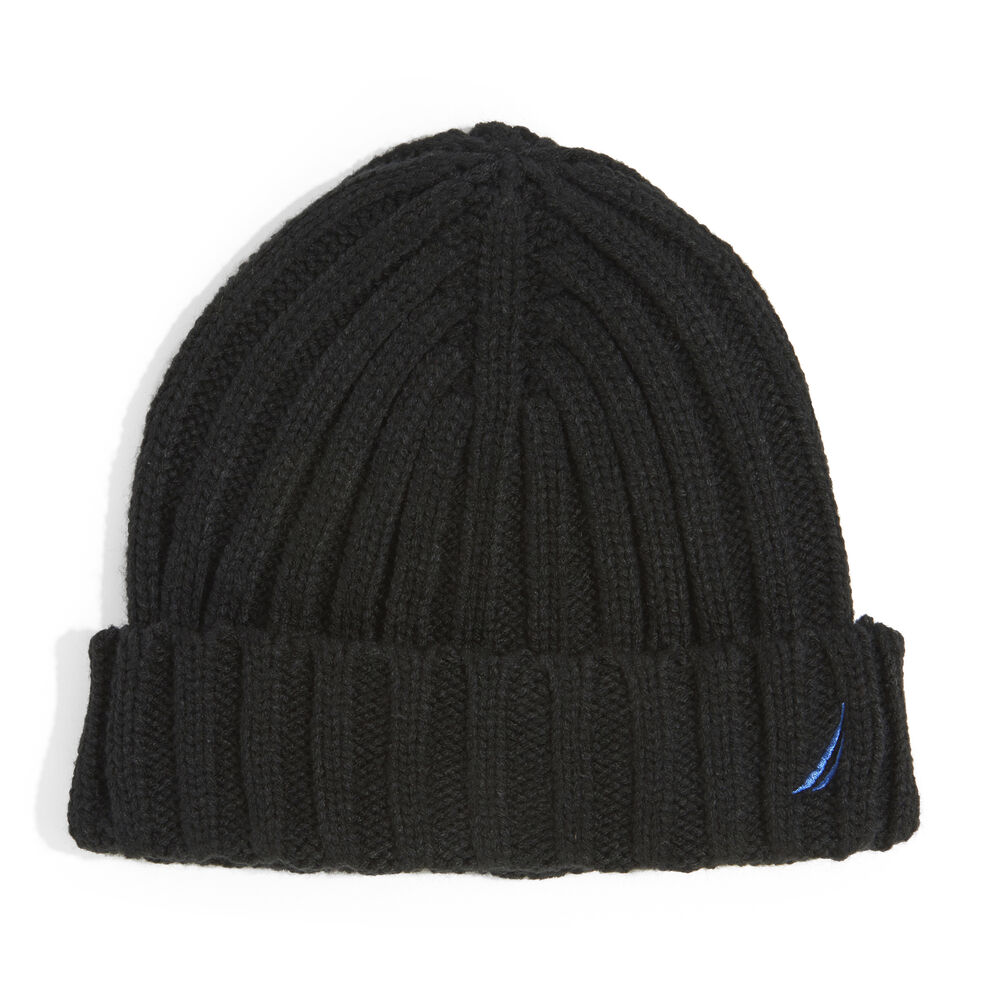 RIBBED KNIT CUFF HAT,True Black,large
