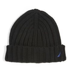 RIBBED KNIT CUFF HAT,True Black,large
