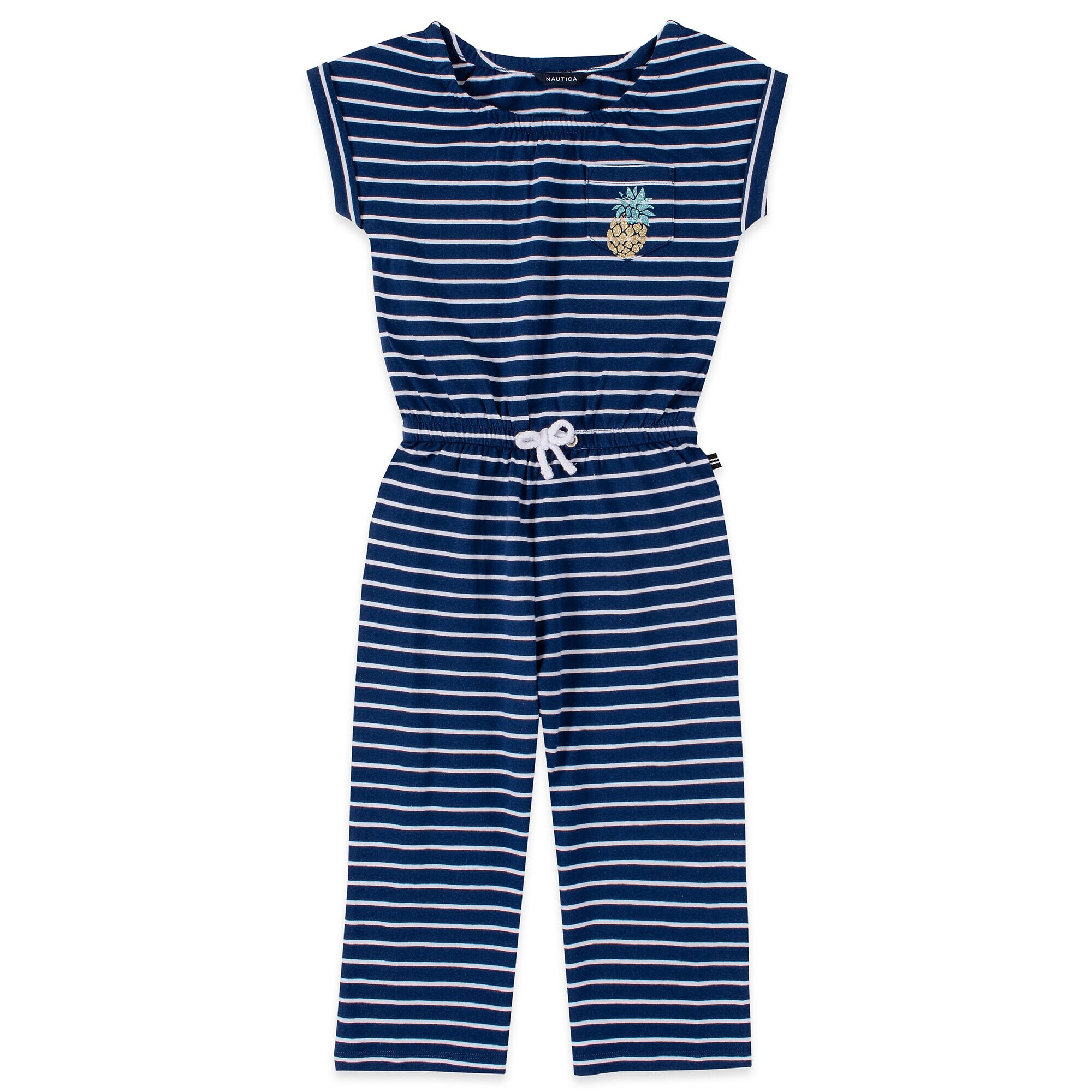 GIRLS' STRIPED GLITTER-EMBELLISHED POCKET CROPPED JUMPSUIT (8-16),Aqua Isle,large