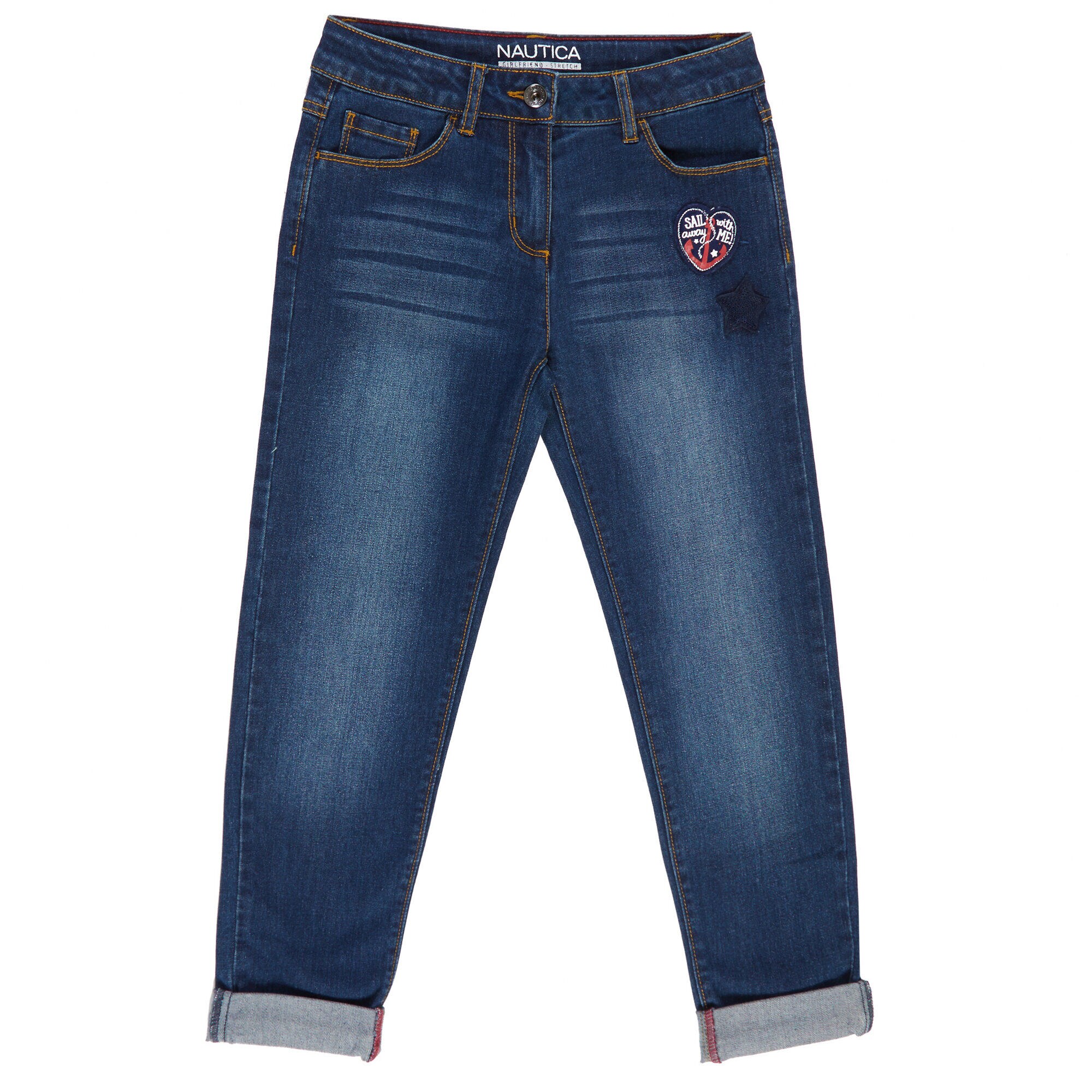 Little Girls' Patch Jeans (4-7),Navy,large
