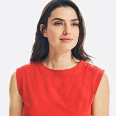 SUSTAINABLY CRAFTED BUTTON-SHOULDER SLEEVELESS TOP,Tomales Red,large