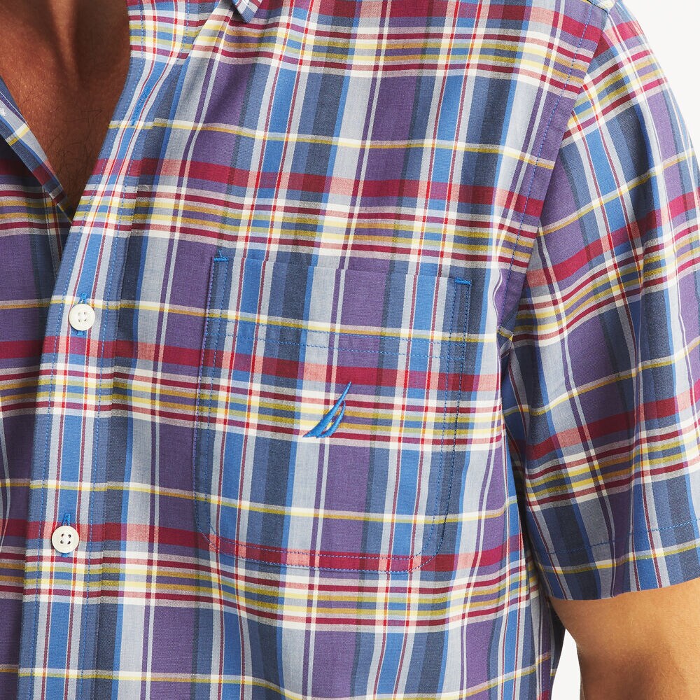 Plaid Short-Sleeve Shirt,Bolt Blue,large